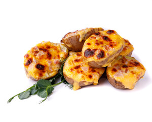 baked potatoes on white background for restaurant menu