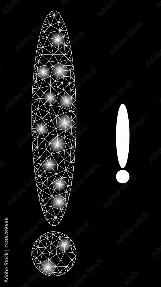 Aufkleber exclamation sign icon and constellation mesh exclamation sign model with glowing light spots. illumi