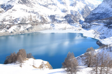 Lake of the Chevril, an amazing natural site in the french Alps, Tignes, Savoie