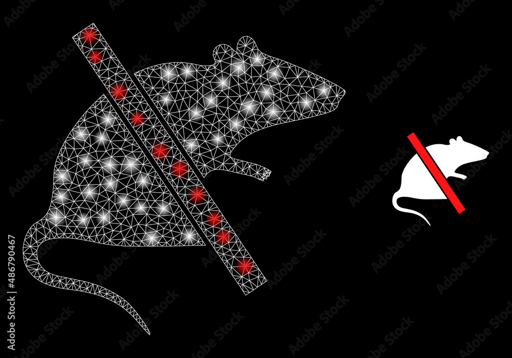Poster no rats icon and glowing mesh net no rats model with bright light spots. illuminated model is genera