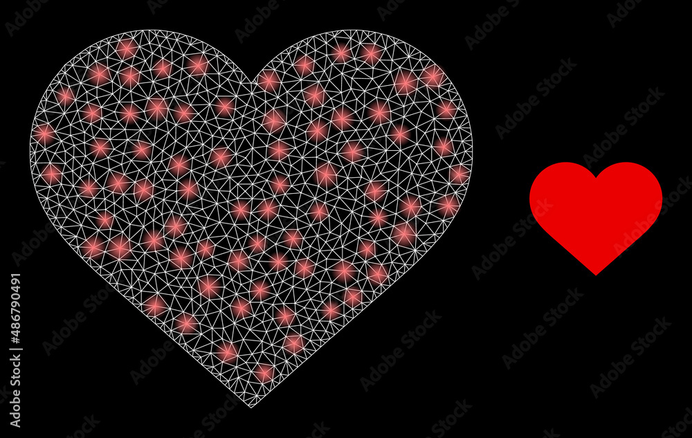 Aufkleber love heart icon and glare mesh net love heart model with illuminated spots. illuminated model done u