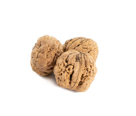 Walnuts isolated on white background, close up