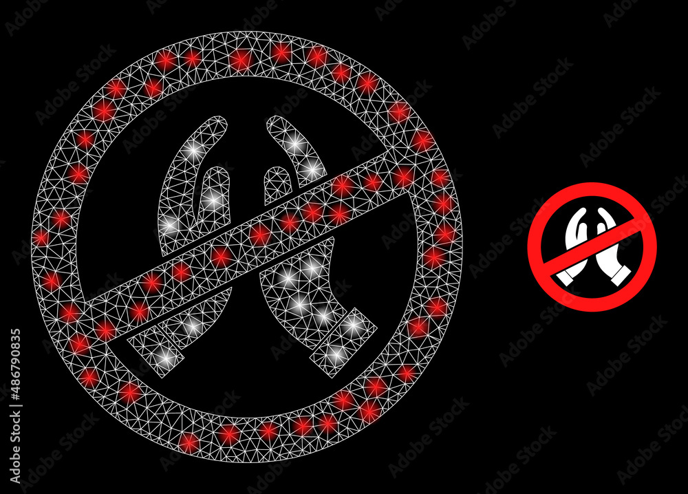 Poster stop praying hands icon and bright mesh stop praying hands model with glossy spots. illuminated mode