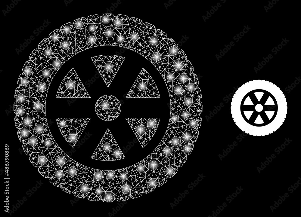 Aufkleber tire wheel icon and glare mesh net tire wheel model with bright spots. illuminated model done using 