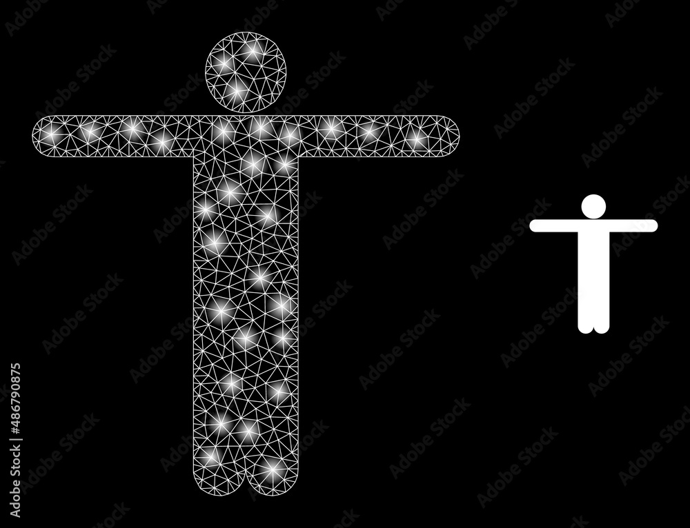 Poster welcome person icon and glare net mesh welcome person model with glossy light spots. illuminated mod