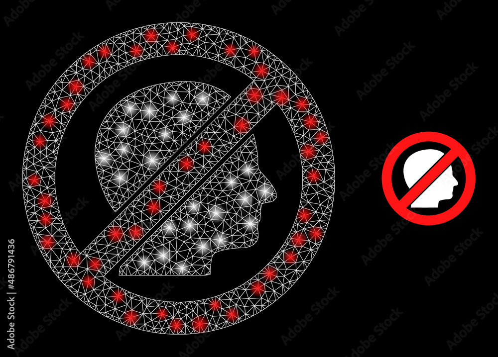 Poster stop human icon and bright mesh net stop human structure with bright light spots. illuminated conste