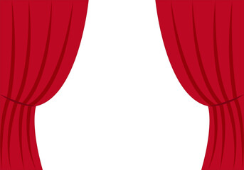 Cortina roja de teatro en fondo blanco.