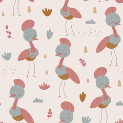 Nursery seamless pattern with jungle animals. Safari pattern. Childish pattern for fabric, wrapping, clothing, textile, wallpaper, pajamas, kids apparel, beddings. Vector
