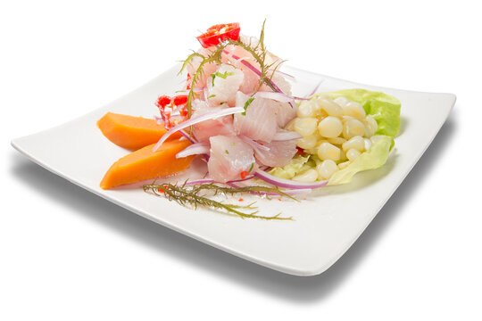 Peruvian food: Cebiche de pescado.