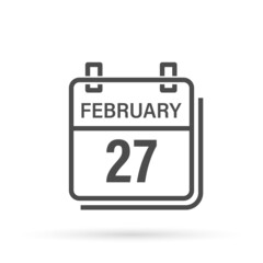 February 27, Calendar icon with shadow. Day, month. Flat vector illustration.