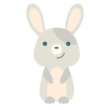 Cute gray rabbit flat. Vector in pastel gray colors with bunny ears. Banner, poster, postcard.