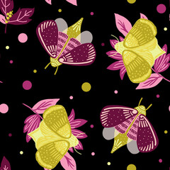 Vibrant moths seamless pattern