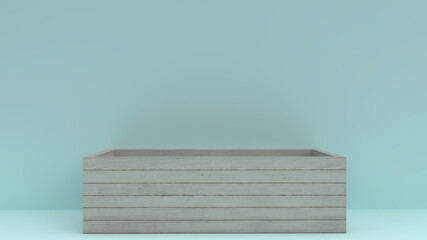 white wood box with beautiful light blue background 
