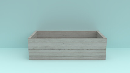 3D rendering wood box with light blue background
