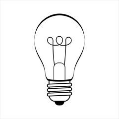 Light bulb idea concept vector icon. Lightbulb icon. Incandescent lamp silhouette. Creative energy or innovation sign. Black outline . Isolated on white background. 