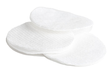 Hygienic cotton pads for wiping and facial skin care on a white background. Disposable cotton rounds for rubbing over the face. Care and hygiene sponge items.