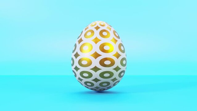 Easter egg with golden dots wiggle on a turquoise background. Happy Easter greeting card. 3D render animation