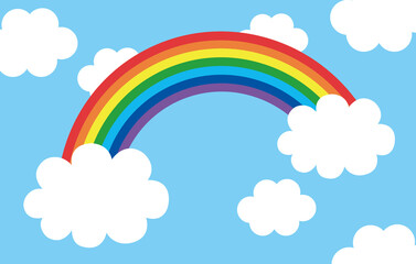 虹と雲の青空イラスト
