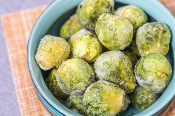 Frozen Brussels sprouts in a bowl