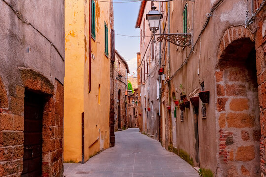Narrow medieval street in historic city Pitigliano