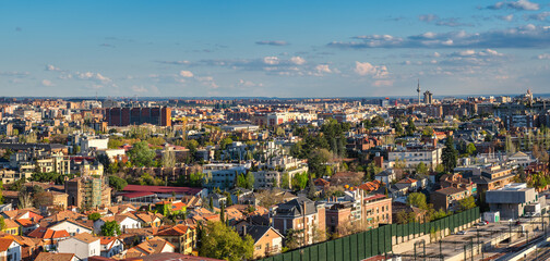 Fototapeta premium Madrid Spain, high angle view panorama city skyline at residential district