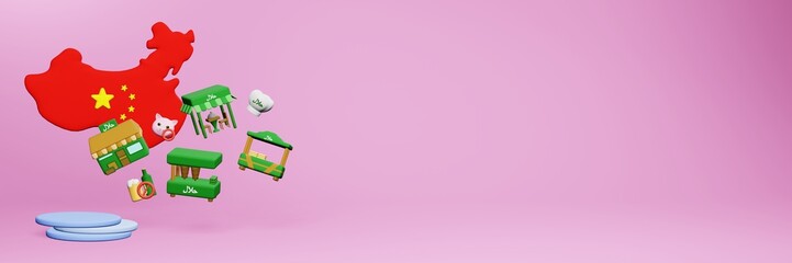 3d rendering of halal restaurants and places to eat in China for Eid Al Fitri, Eid Al Adha and Ramadan