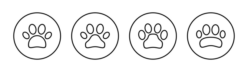 Paw icons set. paw print sign and symbol. dog or cat paw