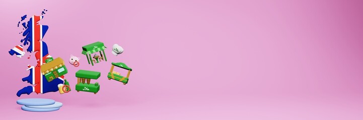 3d rendering of halal restaurants and places to eat in England for Eid Al Fitri, Eid Al Adha and Ramadan