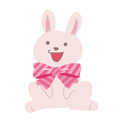 ピンクのリボンをつけたうさぎのイラスト