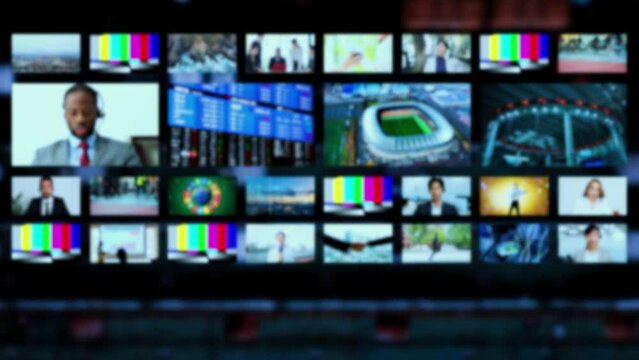 Master control room of TV station concept. Blurred image for background.
