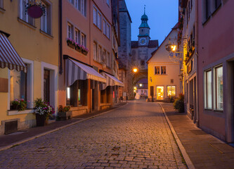 Fototapeta na wymiar Rothenburg ob der Tauber. Old famous medieval at sunset.