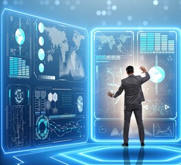 Businessman trading in world stock market