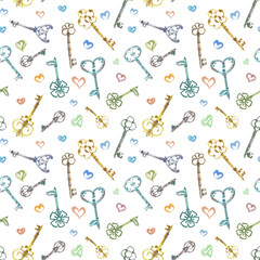 Vintage colorful keys, seamless pattern