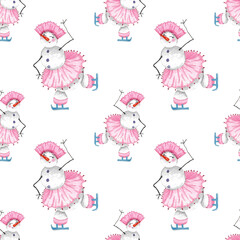 Cute dancing snowman girl in pink