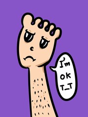 cute foot cartoon on purple background