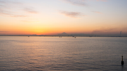 Silhouette of Mt. Fuji seen from the Tokyo Bay Aqualine Umihotaru parking area