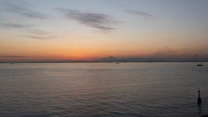 Silhouette of Mt. Fuji seen from the Tokyo Bay Aqualine Umihotaru parking area