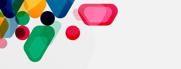 Color bubbles and rounded geometric shapes on white. Vector geometric minimal abstract background for wallpaper, banner, background, landing page