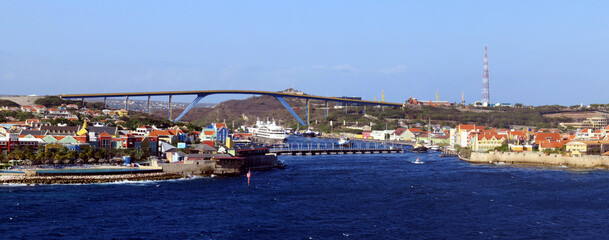 View from the sea on colorful tropical Curacao