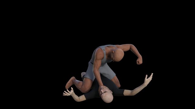 two adult men fighting each other 3D illustration