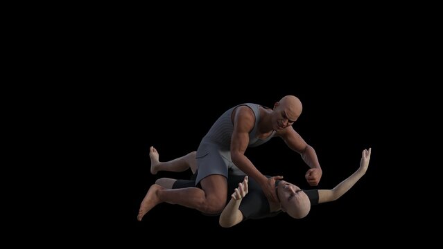two adult men fighting each other 3D illustration
