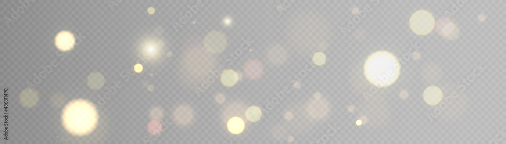 Poster light effect with lots of glittery glare particles shining on a transparent background.
