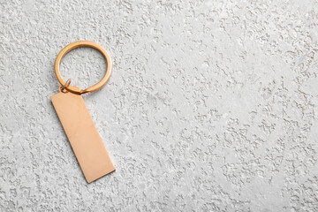Stylish bronze keychain on light background