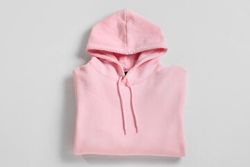 Stylish pink hoodie on white background
