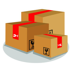 illustration of an expedition package box, with a sign of fragile goods.