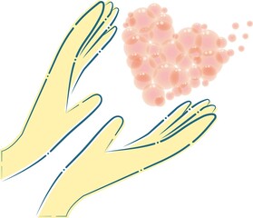 両手　ハート　清潔　綺麗　愛　消毒　上方向　差し出す　バレンタイン