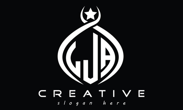 LJA three letters monogram curved oval initial logo design, minimalist modern creative logo, vector template