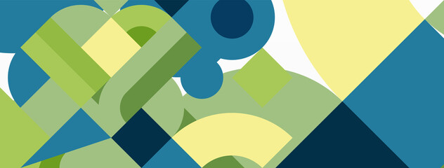 Circle and square geometric background. Round shapes with squares and triangles composition for wallpaper, banner, background or landing