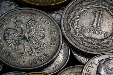 One Zloty Polish Coins Close Up Macro Shot Dramatic Light