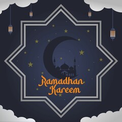 ramadan background template design with moon and mosque silhouette.suitable for template greeting card,social media content,company,bussiness,etc